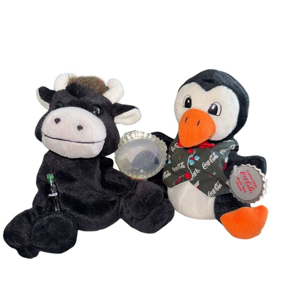 VTG 1998 Coca Cola Toro And Penguin Bean‎ Bag Plush New With Tags Lot of 2